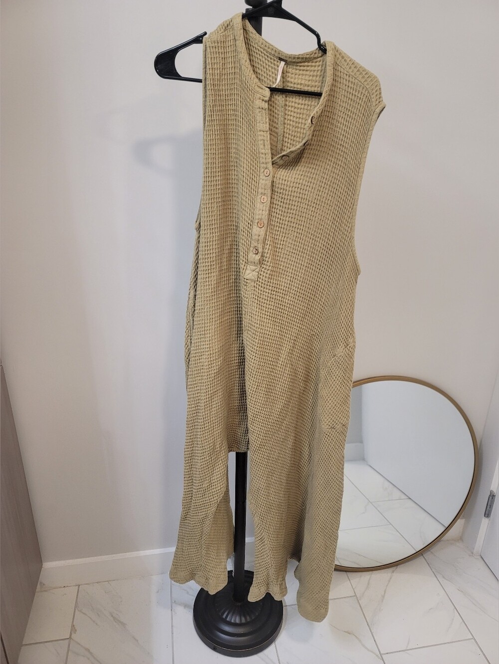 Free People La Terra One-Piece Oversized Waffle Knit Jumpsuit in Curly Willow S